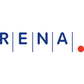 blue RENA logo with red dot