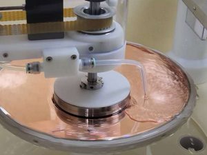 GnP ZEUS Wafer Cleaner Image of a wafer cleaned by GnP's ZEUS semi-automatic single wafer cleaning system.